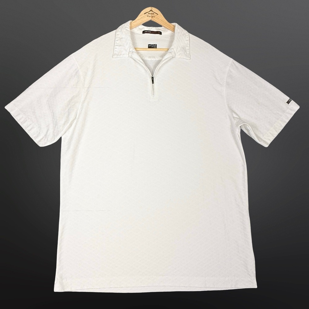 Tiger Woods Collection Men Zip Up Polo Shirt XL White Jacquard Vintage